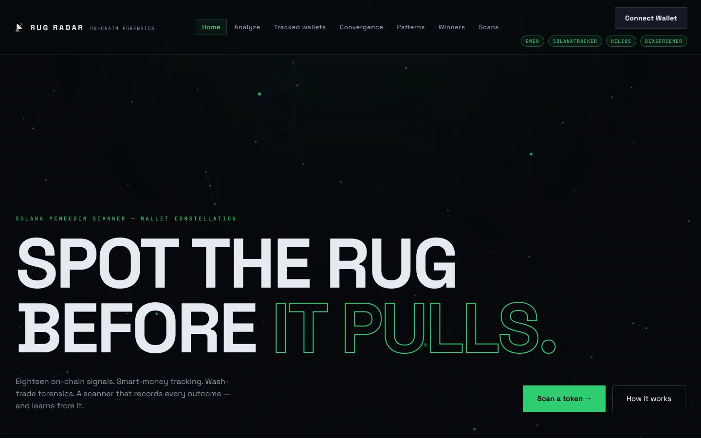 Rug Radar on-chain analytics platform
